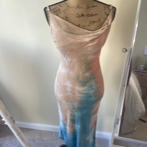 Tie dyed cowl neck assymetrical slip dress